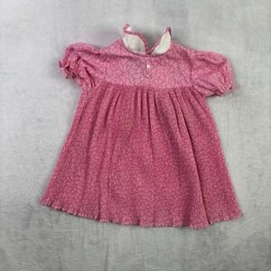 VTG 60s Pink Floral Smocked Dress Peter Pan Collar Girls Size Kids 4T